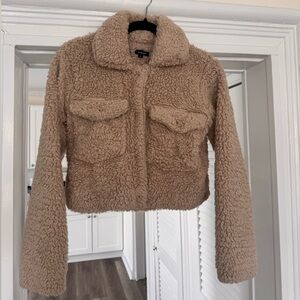 Cozy Tan Cropped Sherpa Jacket